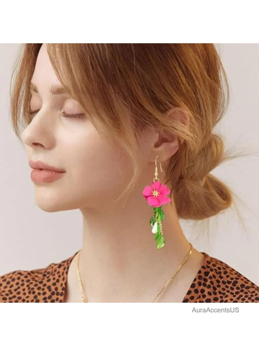 Flower Tassel Dangle Earrings Green Leaf Sakura Pearl Fairy Statement Summer
